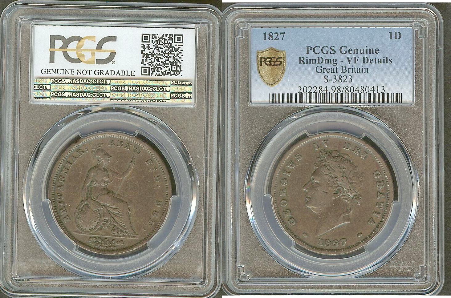 English penny 1827 PCGS VF